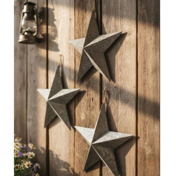 Set of 3 Large 12" Metal Barn Stars - Galvanized Farmhouse Wall Decor - Picture 1 of 10